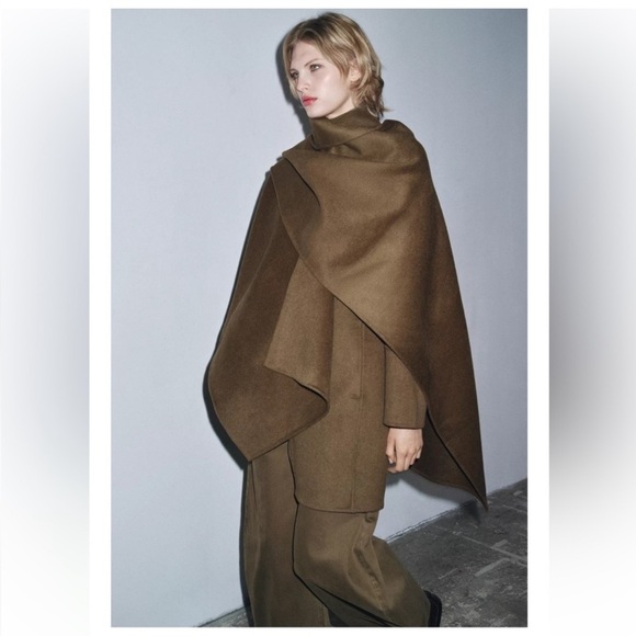 Zara Jackets & Blazers - NWT Zara Collection Wool Blend Cape Coat Large Olive